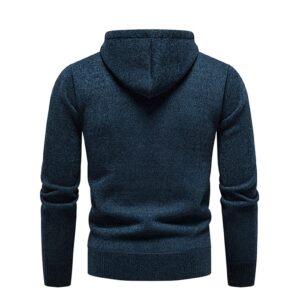 Maiyifu-GJ Men Casual Solid Fleece Hooded Sweatshirt Loose Fit Knitted Pullover Hoodie Athletic Drawstring Hooded Sweatshirts (Dark Blue,X-Large)