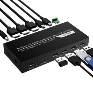 KVM Switch HDMI 2 Port, JCHICI 4K@60Hz USB KVM Switch for 2 Computers Share 1 HD Monitor and a Set of Keyboard Mouse Printer U Disk