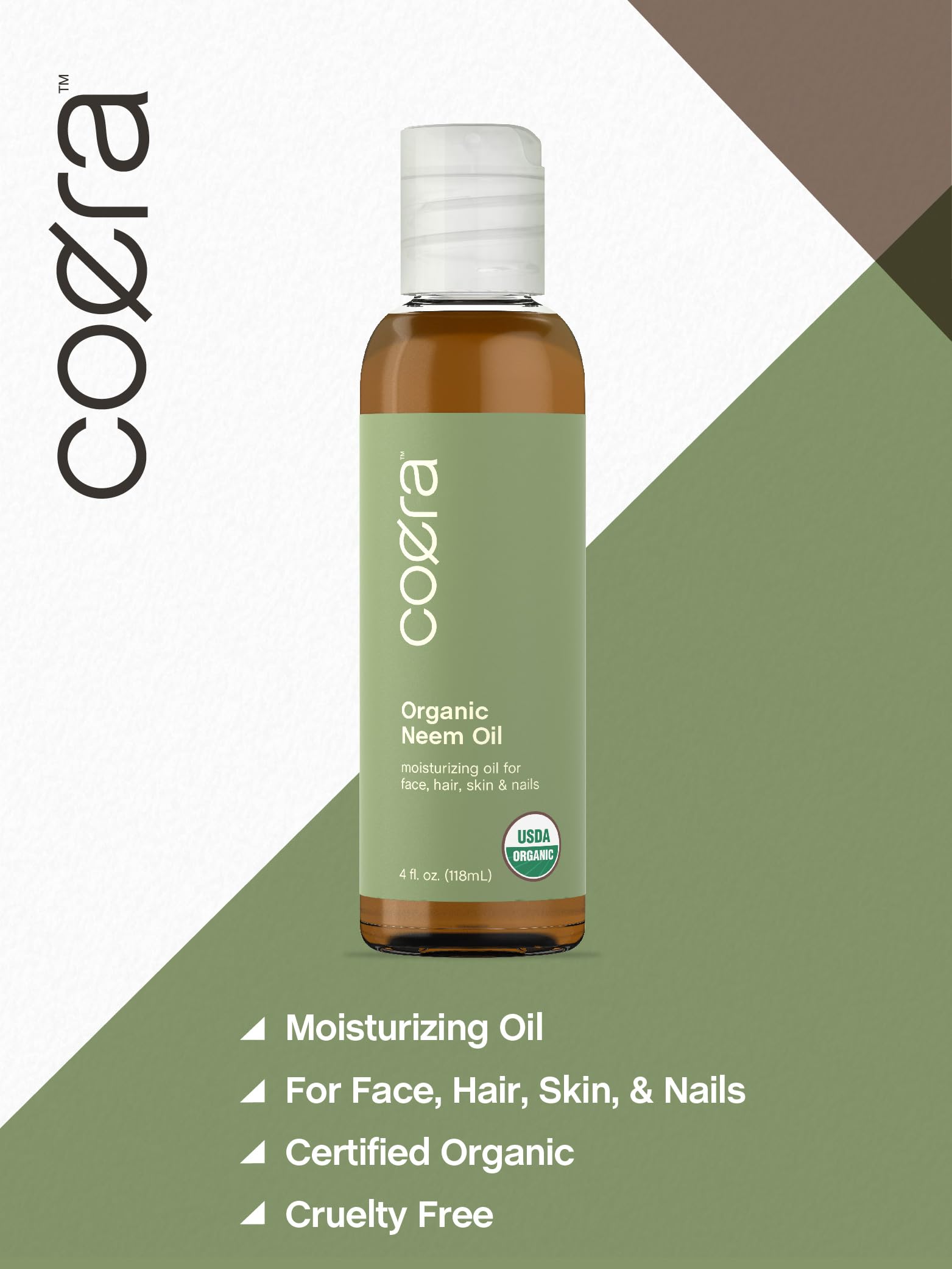 Coera Neem Oil | 4 fl oz | Certified Organic | Moisturizing Oil for Face, Hair, Skin, & Nails | Free of Parabens, SLS, & Fragrances