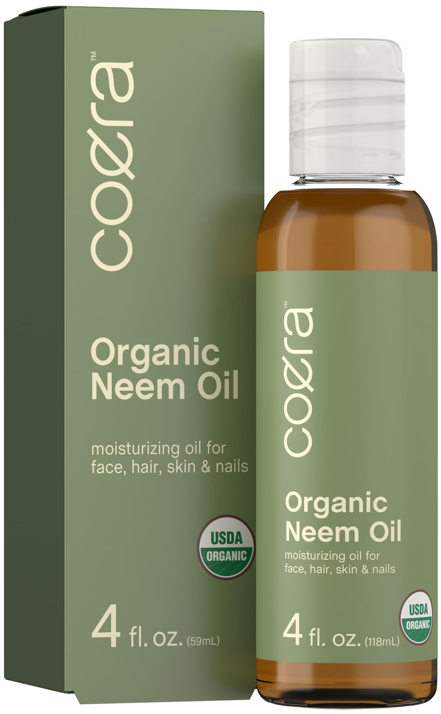 Coera Neem Oil | 4 fl oz | Certified Organic | Moisturizing Oil for Face, Hair, Skin, & Nails | Free of Parabens, SLS, & Fragrances