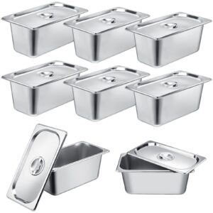 8 pack stainless steam hotel pan 1/3 size x 6 deep steam table pan with lid 0.8 mm thick stainless steel anti steam pan restaurant anti clogging steamer for party, restaurant, hotel