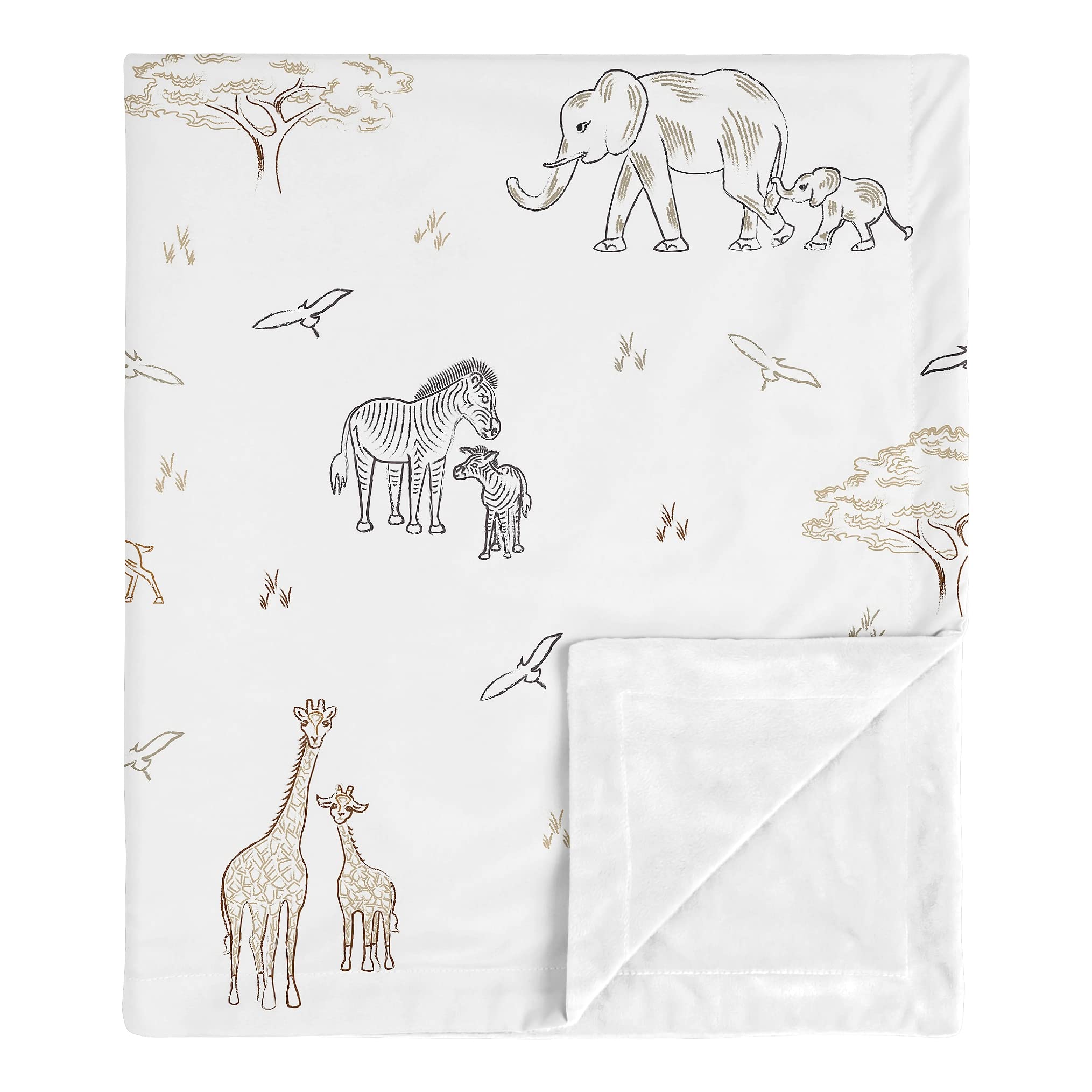 Sweet Jojo Designs Jungle Safari Animals Boy Girl Blanket Receiving Security Swaddle Newborn Toddler Nursery Car Seat Stroller Taupe Black White Gender Neutral Elephant Wildlife Adventure Serengeti