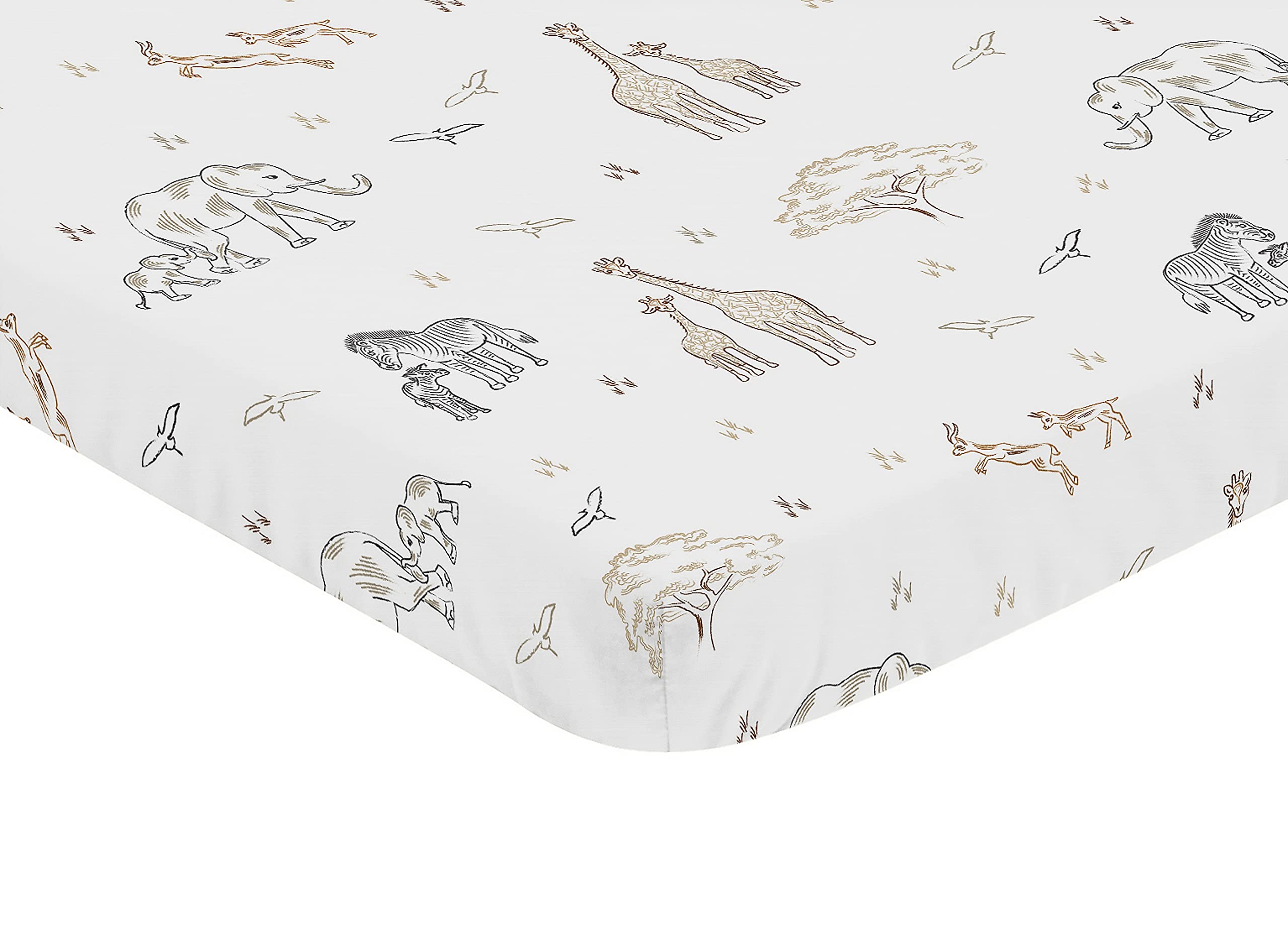 Sweet Jojo Designs Jungle Safari Animals Boy Girl Fitted Mini Crib Sheet Baby Nursery Portable Crib Pack Play Brown Taupe Black and White Gender Neutral Elephant Giraffe Wildlife Adventure Serengeti