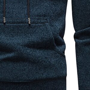 Maiyifu-GJ Men Casual Solid Fleece Hooded Sweatshirt Loose Fit Knitted Pullover Hoodie Athletic Drawstring Hooded Sweatshirts (Dark Blue,X-Large)