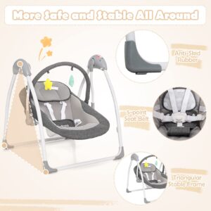 INFANS Baby Swing for Infants, Compact Portable Baby Electric Rocker for Newborn with 5 Speed Natural Sway Music Timing 2 Toys Remote Control, Easy Fold, 0-6 Months Boy Girl