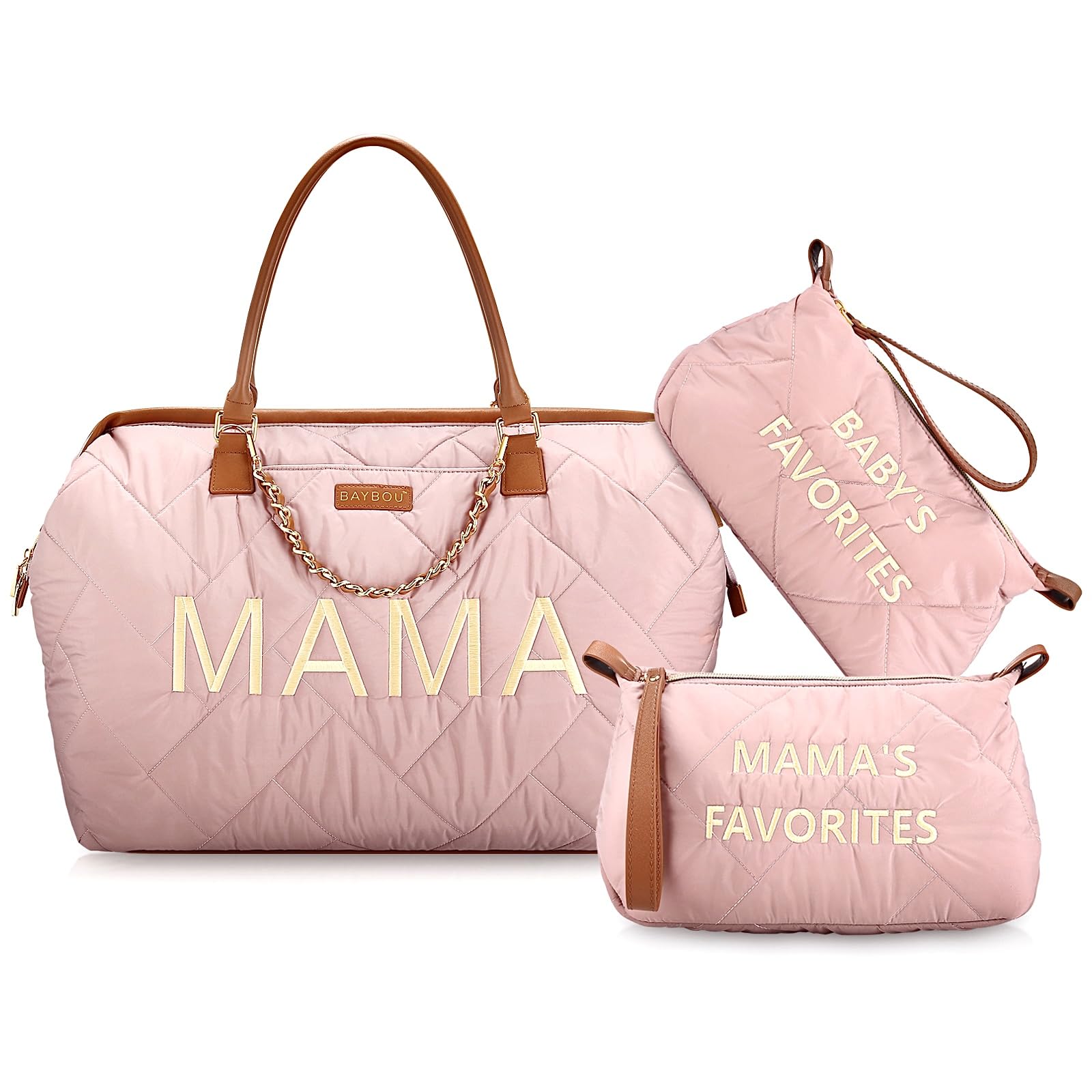 Baybou Mommy Bag for Hospital Baby Diaper Bag Tote Large Baby Diaper Travel Hospital Bag for Labor and Delivery Essentials Mama Baby Diaper Bag with Changing Pad Organizing Pouches (Blush Pink 3PC)