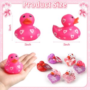 2 Inch Valentine Rubber Duckies with Valentine's Day Gift Cards Heart Ducks Love Small Rubber Ducks Cute Duck Bath Tub Pool Toys for Classroom Exchange Carnival Party Favors Game Prizes(12 Pcs)