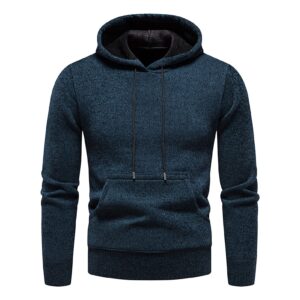 maiyifu-gj men casual solid fleece hooded sweatshirt loose fit knitted pullover hoodie athletic drawstring hooded sweatshirts (dark blue,x-large)