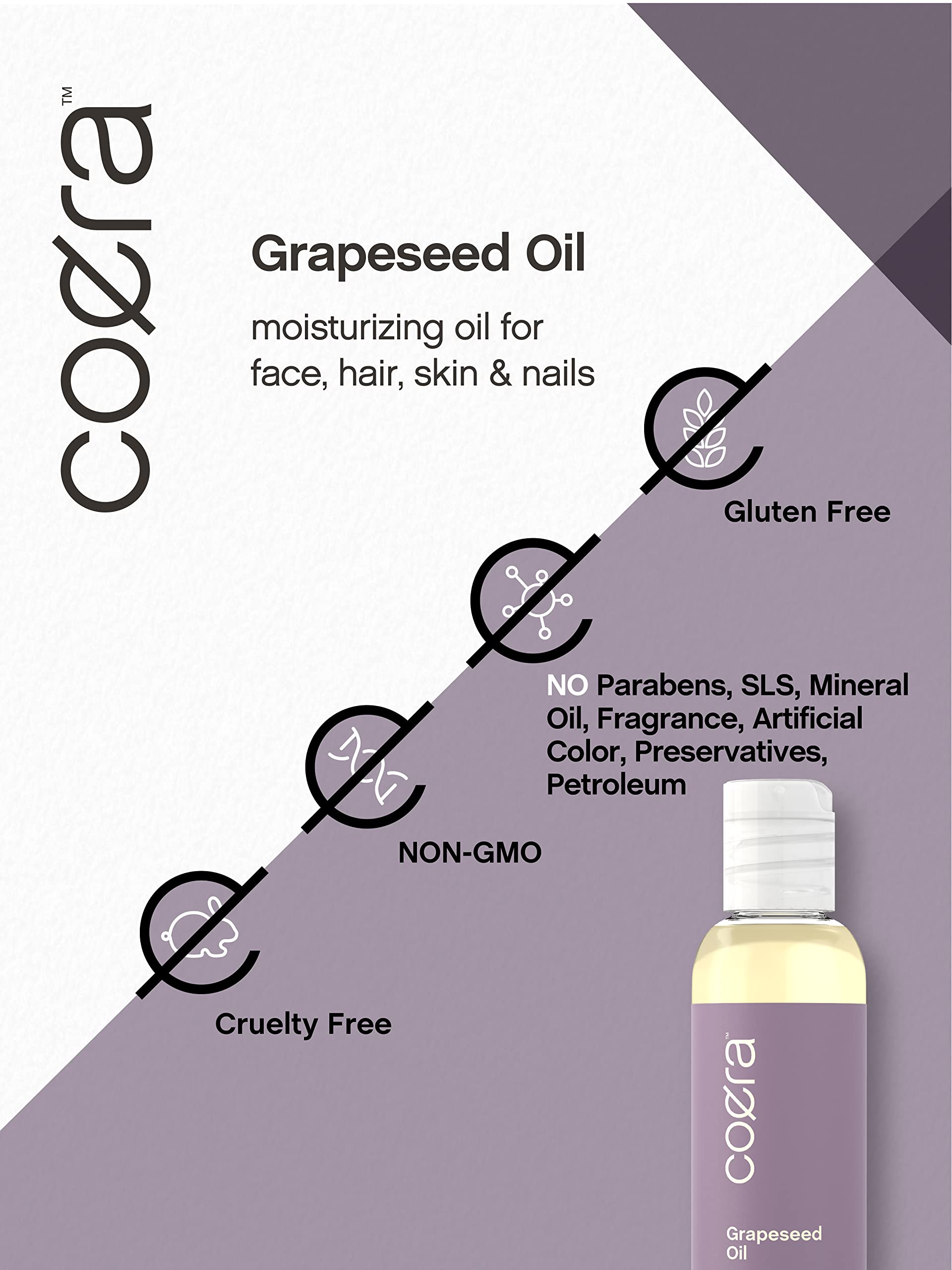 Horbäach Grapeseed | 4 fl oz | Moisturizing Oil for Face, Hair, Skin and Nails | Free of Parabens, SLS, & Fragrances | Coera