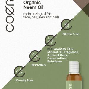 Coera Neem Oil | 4 fl oz | Certified Organic | Moisturizing Oil for Face, Hair, Skin, & Nails | Free of Parabens, SLS, & Fragrances