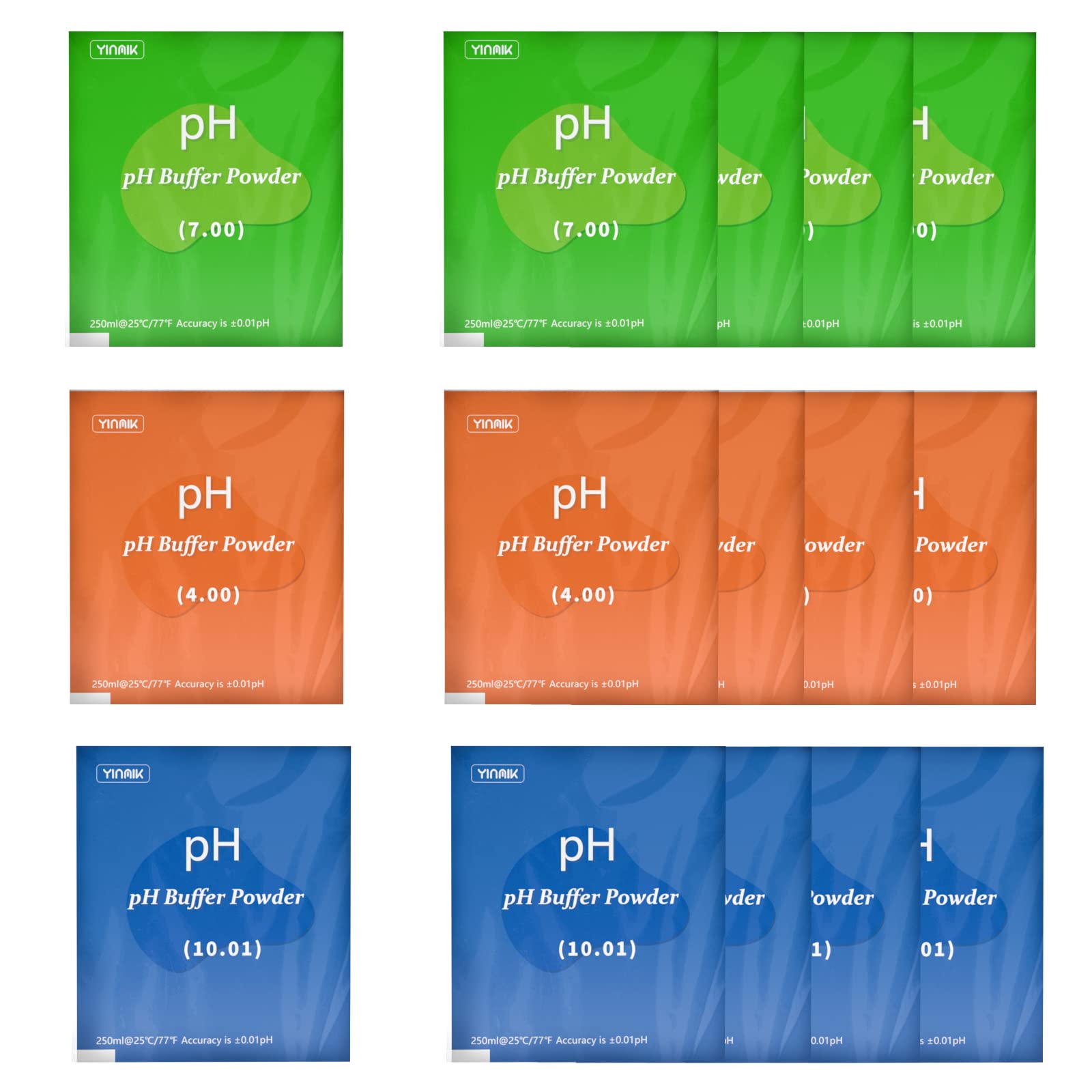 YINMIK 15 Pack PH Calibration Powder, 5 Each for PH 4.00, PH 7.00 and PH 10.01 Calibration Buffer Powder, PH Tester Calibration Packets for PH Meters