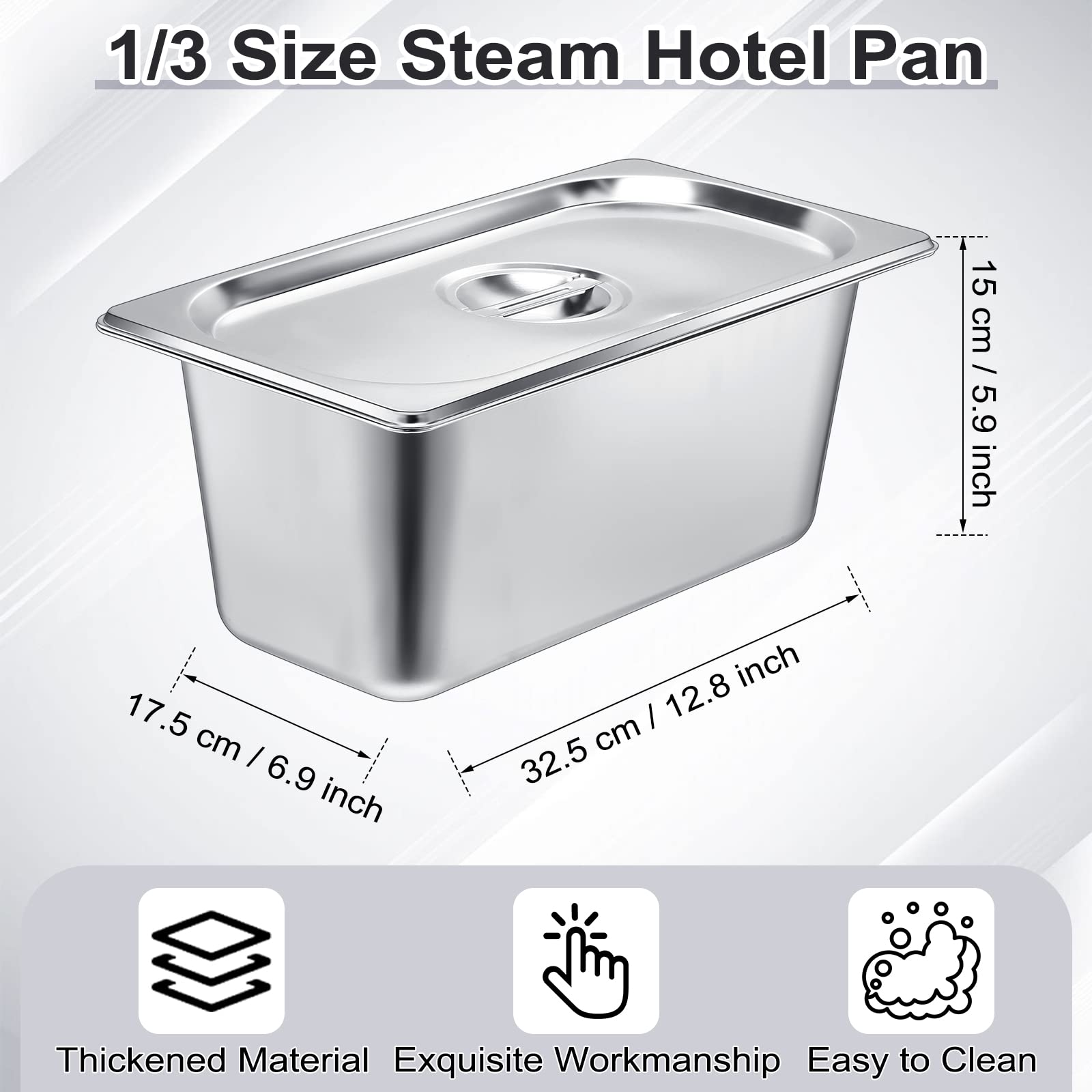 8 Pack Stainless Steam Hotel Pan 1/3 Size x 6 Deep Steam Table Pan with Lid 0.8 mm Thick Stainless Steel Anti Steam Pan Restaurant Anti Clogging Steamer for Party, Restaurant, Hotel