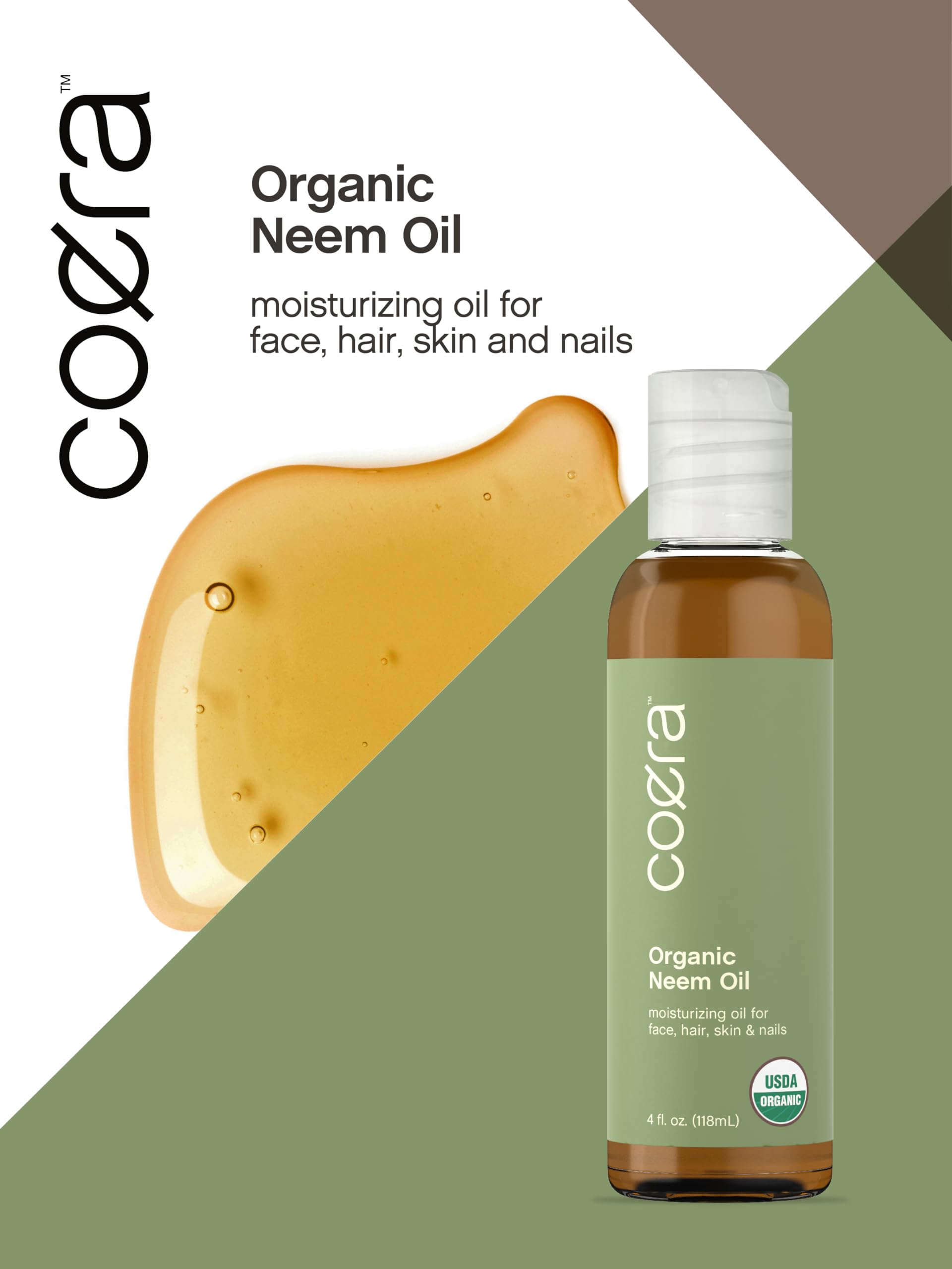 Coera Neem Oil | 4 fl oz | Certified Organic | Moisturizing Oil for Face, Hair, Skin, & Nails | Free of Parabens, SLS, & Fragrances