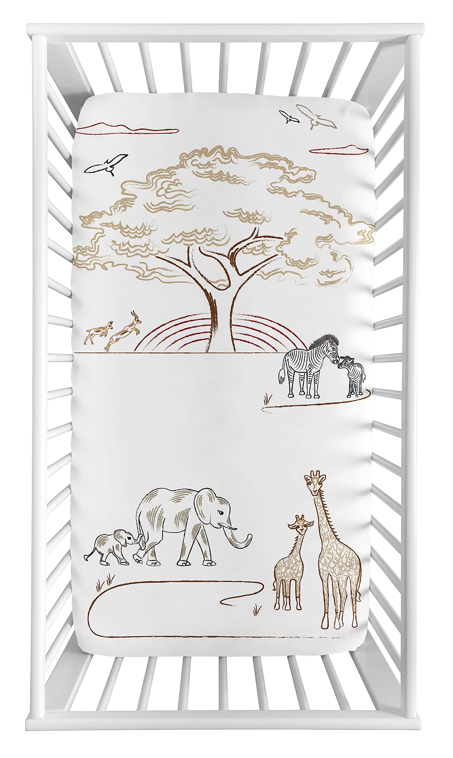 Sweet Jojo Designs Jungle Safari Animals Boy Girl Fitted Crib Sheet Baby Toddler Bed Nursery Photo Op Brown Taupe Black and White Gender Neutral Animal Elephant Giraffe Wildlife Adventure Serengeti