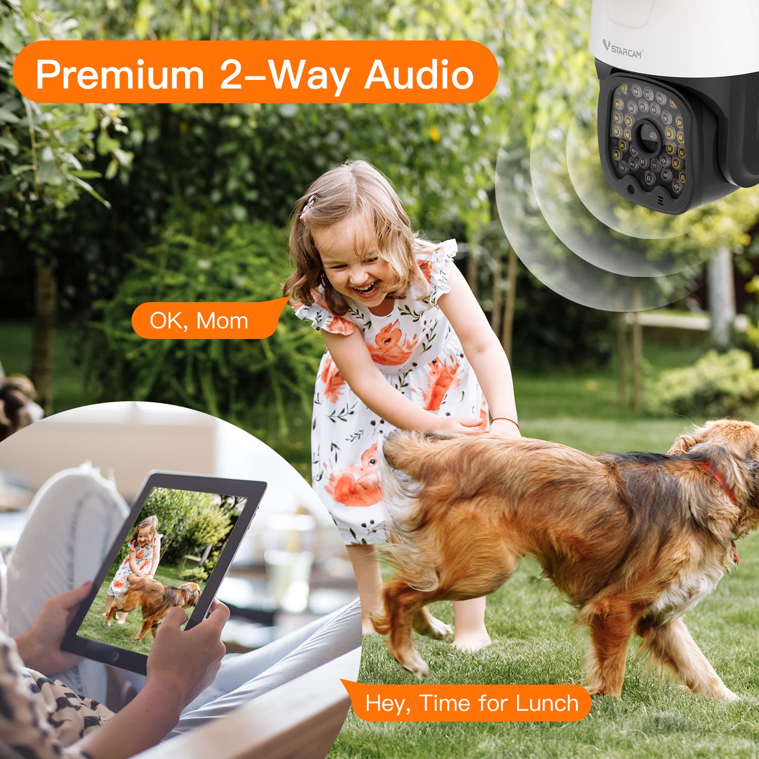 VSTARCAM 3MP Security Camera Outdoor,Home Camera Security, Outdoor WiFi Camera with 2.5-Inch High-Decibel Speaker, 360° PTZ Camera, Motion Detection,Two-Way Audio,Siren, Color Night Vision