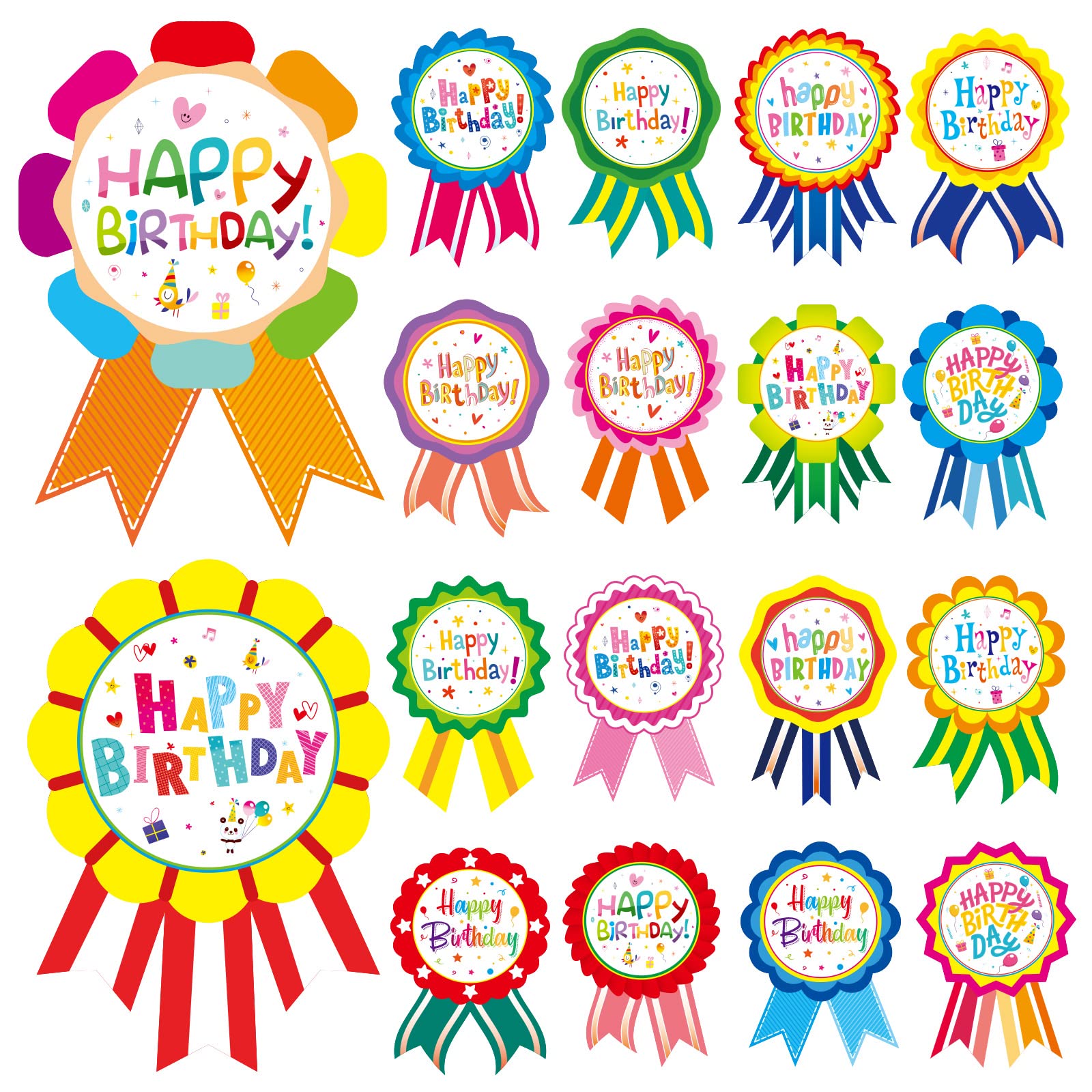 Happy Birthday Stickers for Kids Adults 216 Counts Large Happy Birthday Badge Adhesive Stickers Party Gifts Bags Box Celebration Envelope, Gift Wrap Decorations 24 Sheet Teacher Classroom Supplies