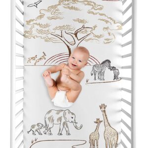 Sweet Jojo Designs Jungle Safari Animals Boy Girl Fitted Crib Sheet Baby Toddler Bed Nursery Photo Op Brown Taupe Black and White Gender Neutral Animal Elephant Giraffe Wildlife Adventure Serengeti