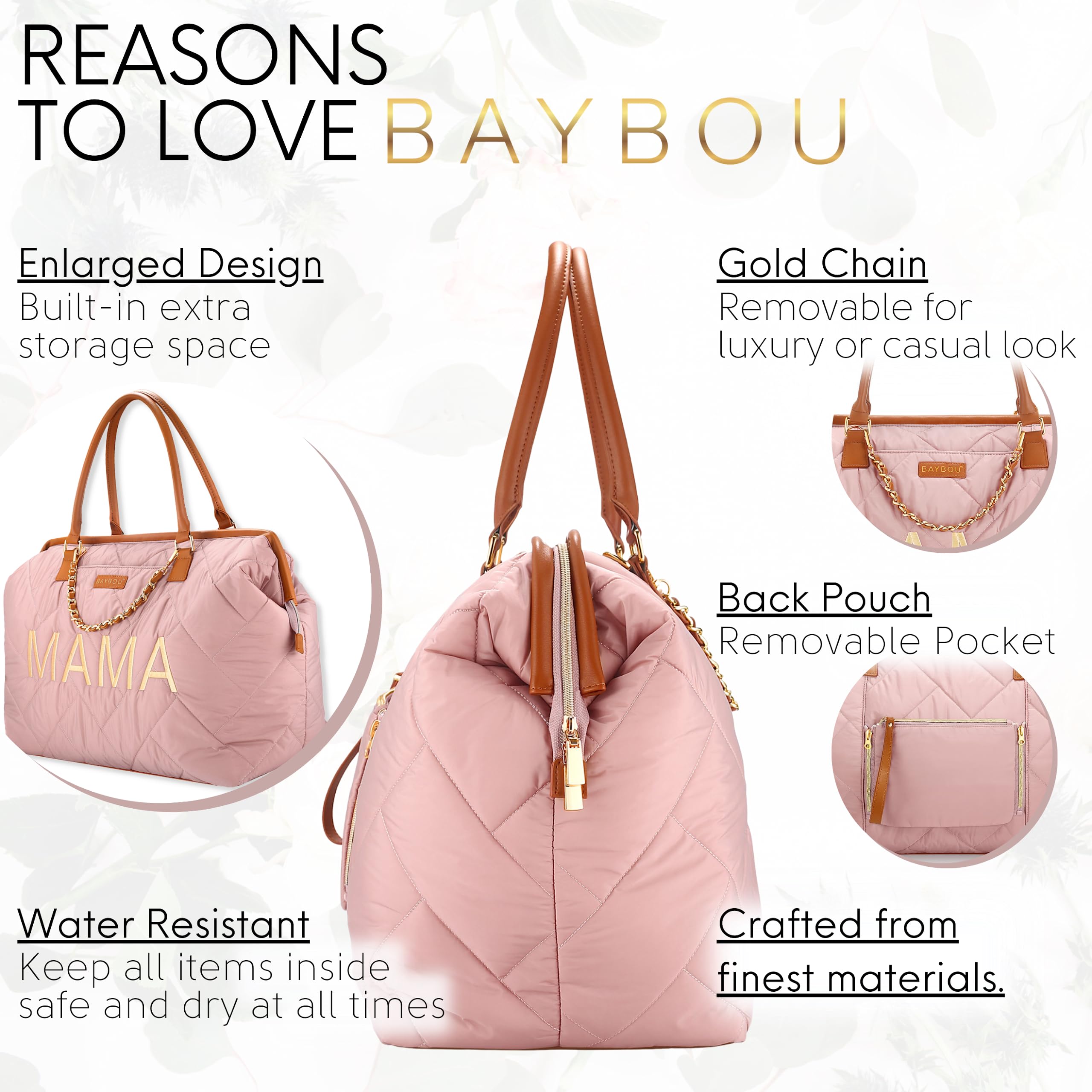 Baybou Mommy Bag for Hospital Baby Diaper Bag Tote Large Baby Diaper Travel Hospital Bag for Labor and Delivery Essentials Mama Baby Diaper Bag with Changing Pad Organizing Pouches (Blush Pink 3PC)