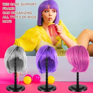 8 Pieces Wig Holder Wig Head Stand Wig Stand for Styling, 13.8 Inch Wigs Portable Hat Display Stand Travel Wig Holder for Multiple Wigs Practice Hat DIY Stand Head Stand Non Slip Stable (Black)