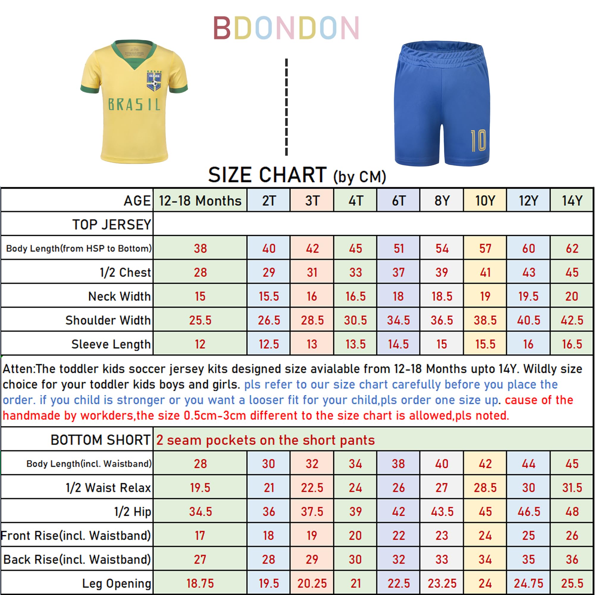 BDONDON Soccer Jerseys for Kids Brasil Soccer Clothes for Boys & Girls Football Training 3-4T Brazil Soccer Outfit (Brazil,4T)