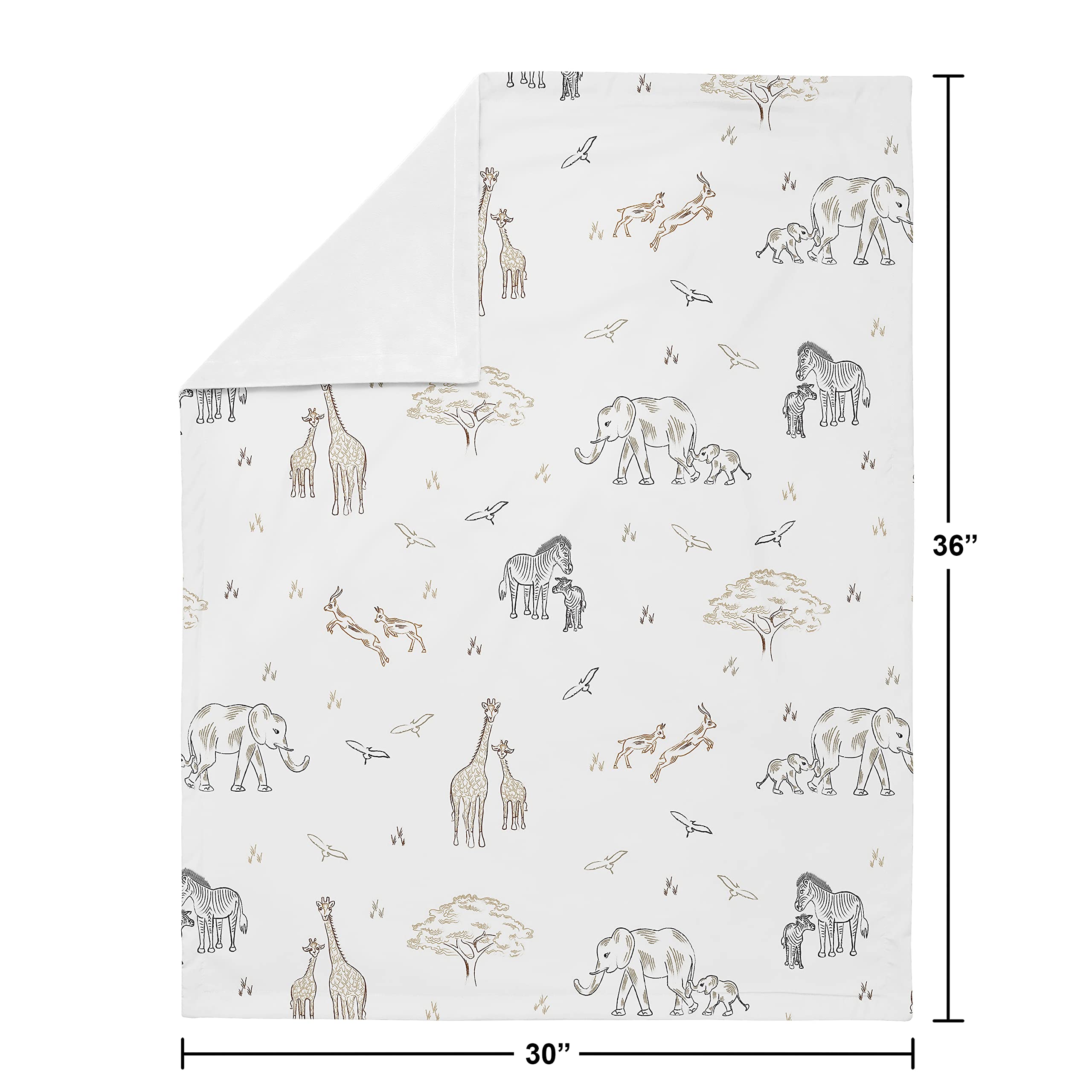 Sweet Jojo Designs Jungle Safari Animals Boy Girl Blanket Receiving Security Swaddle Newborn Toddler Nursery Car Seat Stroller Taupe Black White Gender Neutral Elephant Wildlife Adventure Serengeti