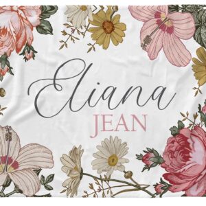 Personalized Baby Girl Blanket with Name Vintage Floral Custom Baby Blanket, Gift for Baby Shower, Vintage Baby Blanket, Nursery Blanket, Crib Blanket