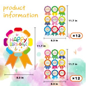 Happy Birthday Stickers for Kids Adults 216 Counts Large Happy Birthday Badge Adhesive Stickers Party Gifts Bags Box Celebration Envelope, Gift Wrap Decorations 24 Sheet Teacher Classroom Supplies