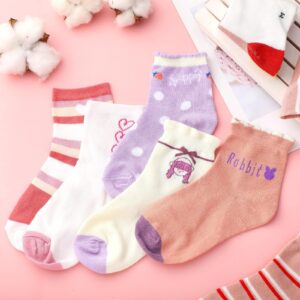 Bencailor 20 Pairs Cartoon Pattern Crew Socks Cute Patterns Ruffle Crew Socks Cotton Cute Socks for Kids Girls (Ages 6-8)