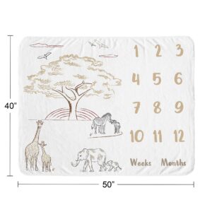 Sweet Jojo Designs Jungle Safari Animals Boy Girl Milestone Blanket Monthly Newborn First Year Growth Mat Baby Shower Memory Gift Picture Taupe Black White Gender Neutral Elephant Wildlife Adventure