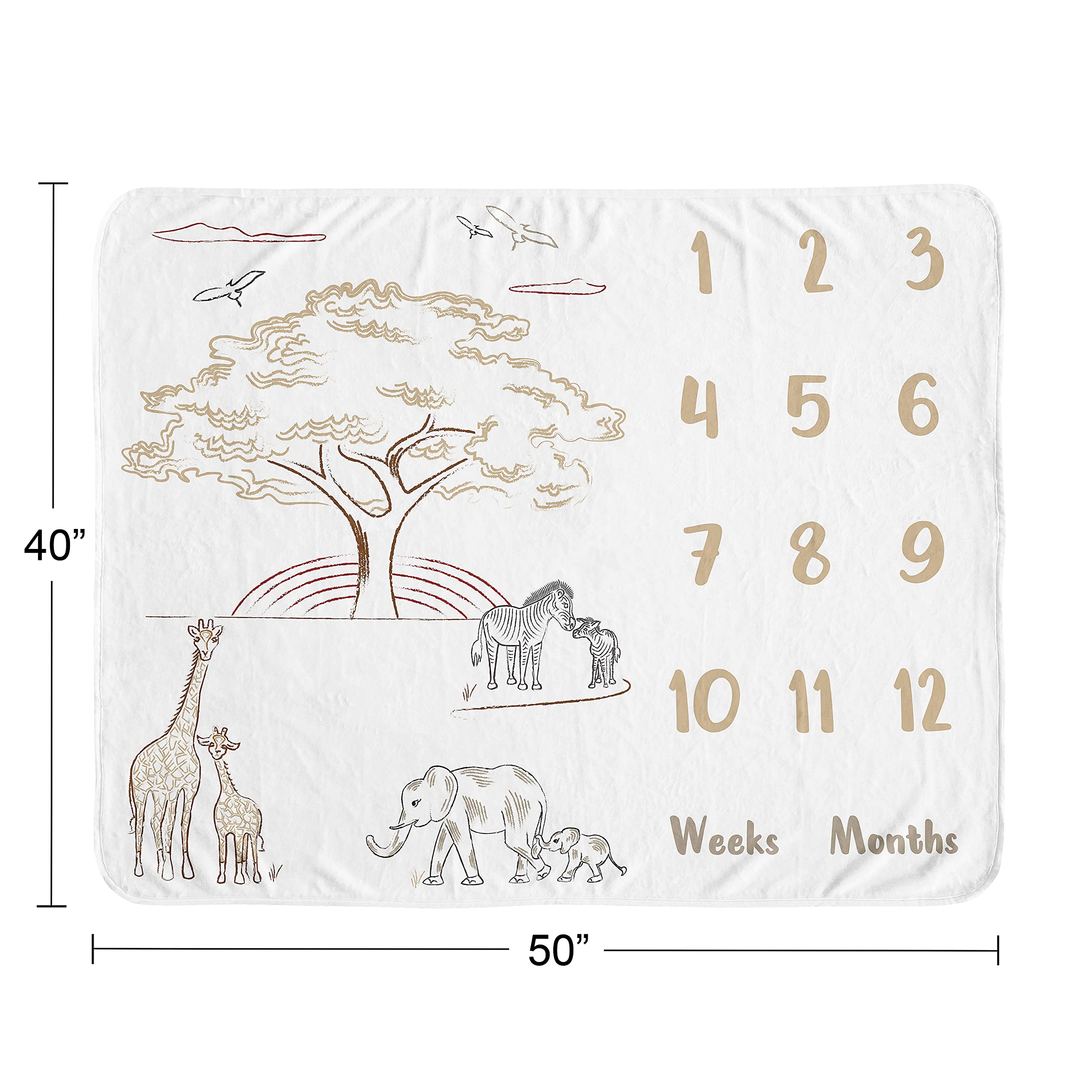 Sweet Jojo Designs Jungle Safari Animals Boy Girl Milestone Blanket Monthly Newborn First Year Growth Mat Baby Shower Memory Gift Picture Taupe Black White Gender Neutral Elephant Wildlife Adventure