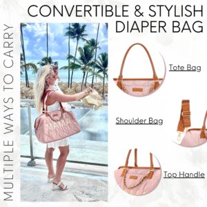 Baybou Mommy Bag for Hospital Baby Diaper Bag Tote Large Baby Diaper Travel Hospital Bag for Labor and Delivery Essentials Mama Baby Diaper Bag with Changing Pad Organizing Pouches (Blush Pink 3PC)