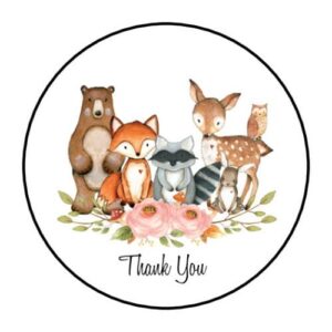 30 pcs woodland animal girl thank you baby​​​​​ stickers envelope seals labels round tags, stamps sticker for gift cards, envelopes, boxes for holiday, birthday, christmas