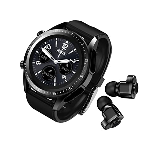 YOKKBRUN Smart Watch Built-in Bluetooth Earbuds Combo,2 in 1, Noise Cancelling, Heart Rate Monitor, Sleeping Monitor, Music Control, Various dials, Round Fitness Tracker Watch