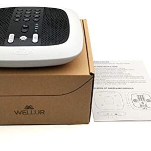 WELLUR - Stereo Sound White Noise and Natural Sound Sleep Machine with Relaxing Spa Music. Dual Build in Speakers & 3.5mm Headphone Jack, with Timer Option and USB 2.1A Port. Adapter Included (Black)