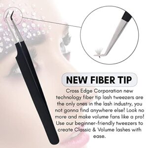 My Lash Tools Fiber Tip Lash Tweezers for Eyelash Extension Curved 45 Degree Angled Tweezer Best for Volume, Individual Isolation & Classic Lashes Stainless Steel Lash Supplies (Matte Black)