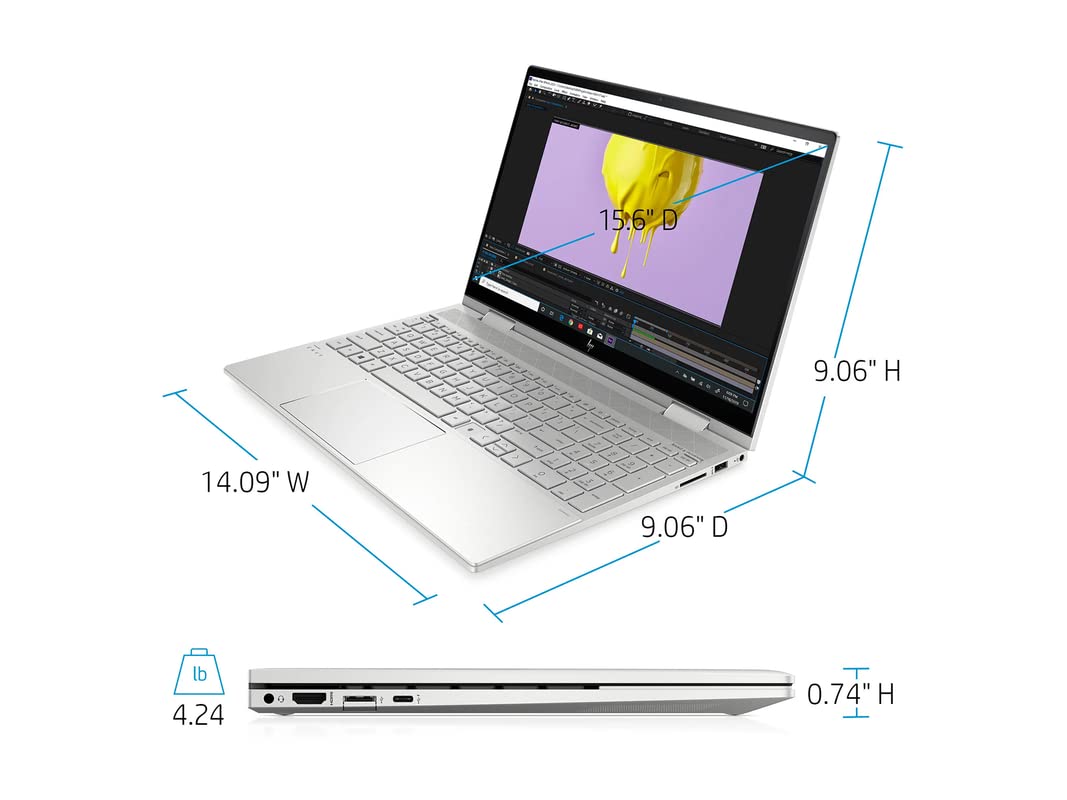 HP Envy x360 2-in-1 15.6" FHD Touchscreen Laptop, Intel Core i5-1135G7, 32GB RAM, 2TB PCIe SSD, Full-Size Keyboard, Iris Xe Graphics, HD Webcam, Win 11 Pro, Silver, 32GB USB Card