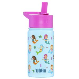 Wildkin Kids 14 oz Reusable BPA-Free Stainless Steel Water Bottle with Leak Proof Lid for Boys & Girls, Insulated, Durable, and Easy to Clean Water Bottles for Toddlers - Mermaids