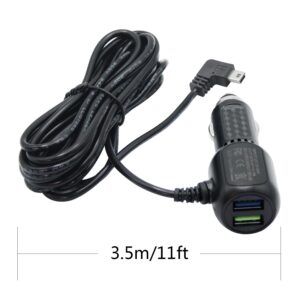 Dash Cam Mini USB Power Cable, Right Angle 90 Degree Mini USB with Dual USB Port Fast Power Supply, for 12V-24V Car and Truck Dash Cam, GPS Navigator, MP3 Player and Other USB Devices