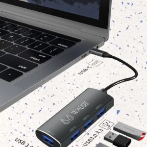 Wausee USB 3.0 Hub Type C 4-Port Splitter, Docking Station,Expander Adapter,Dongle (4 in 1) for Notebook PC,Laptop,Computer,MacBook, Mac Pro/mini, iMac, Surface Pro, XPS,Flash Driver, Mobile HDD(Grey)