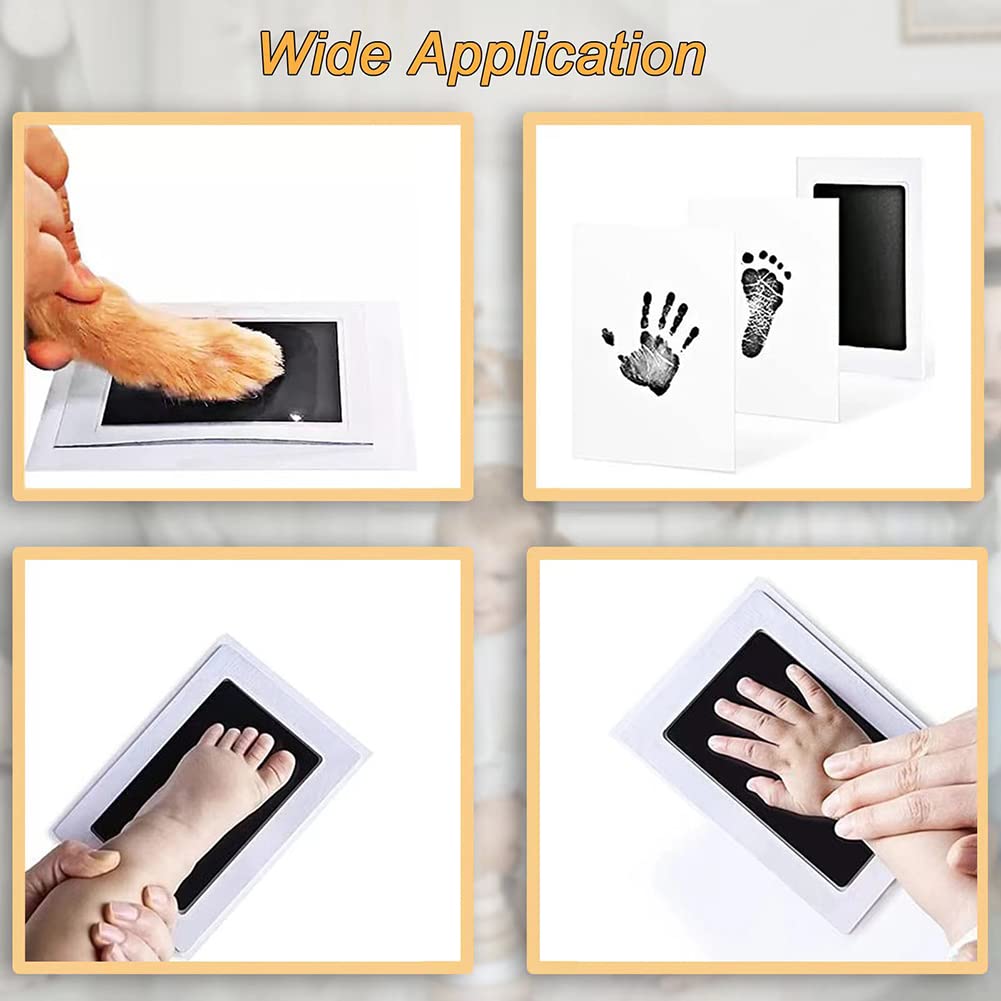 LelonHo 2 Pack Large Inkless Hand and Footprint Kit Clean Touch Ink Pad for Baby Pet Paw Print Kit(2 Black Ink Pads,4 Imprint Cards)