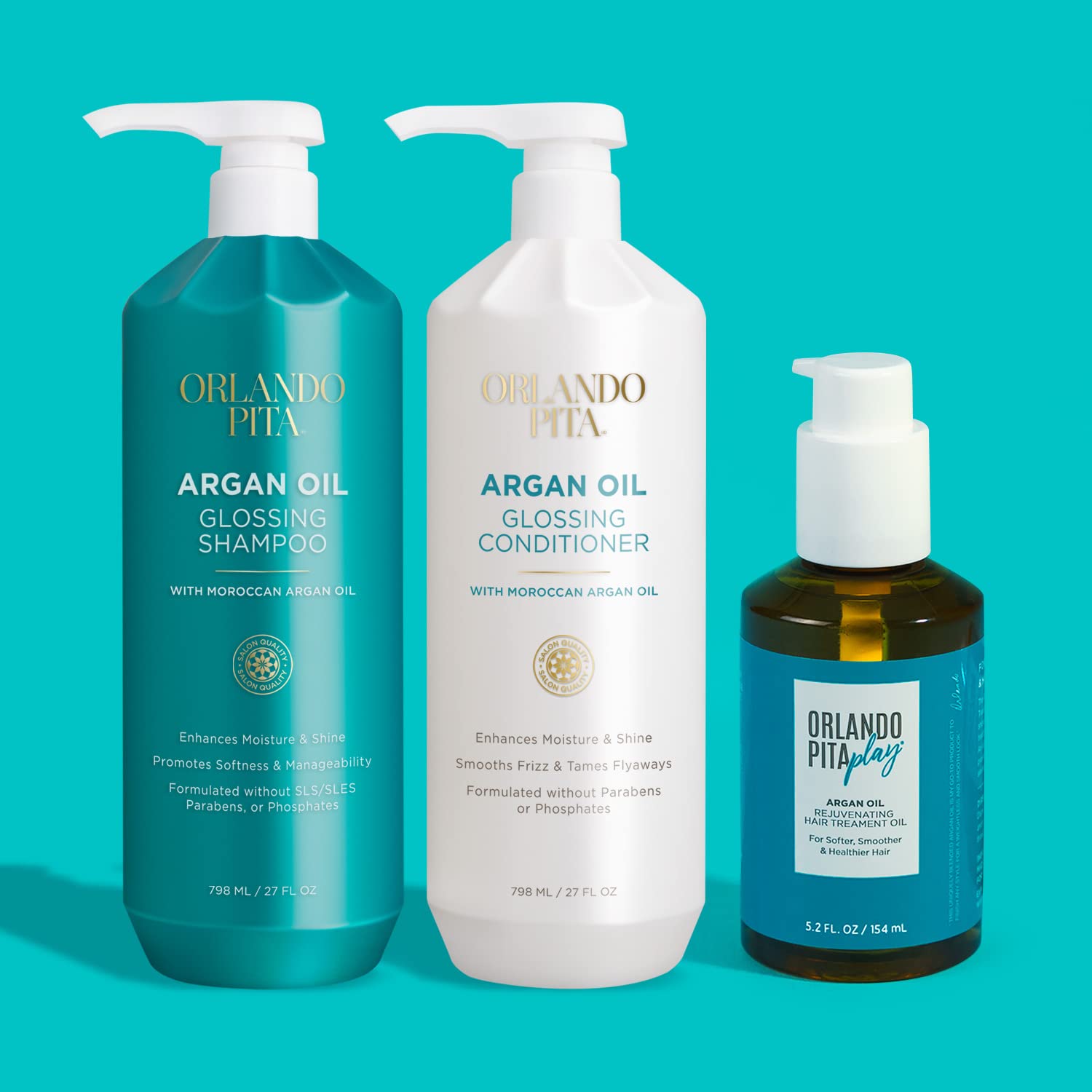 ORLANDO PITA + Moroccan Argan Oil Bundle, Moisturizing, Softening, & Shine-Enhancing for Smoother, More Manageable, & Overall Healthier Hair, Shampoo & Conditioner, 27 Oz Each, Serums, 5.2 Oz Each