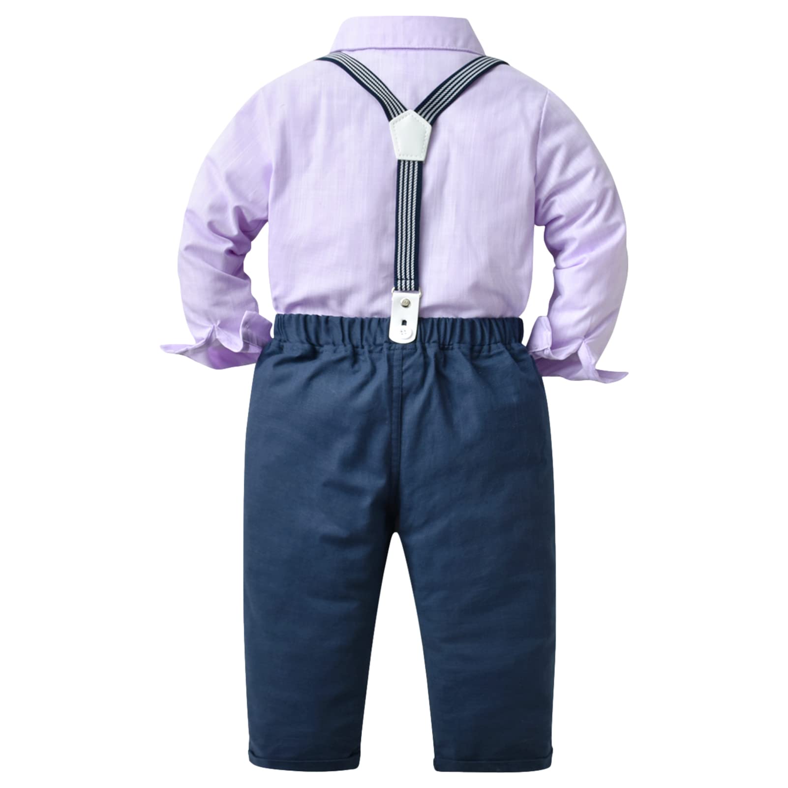 amokk Gentleman Outfits Formal Wear for Toddler Baby Boys Bow Tie and Suspenders Clothing Set (Purple-Navy, 18-24 M)