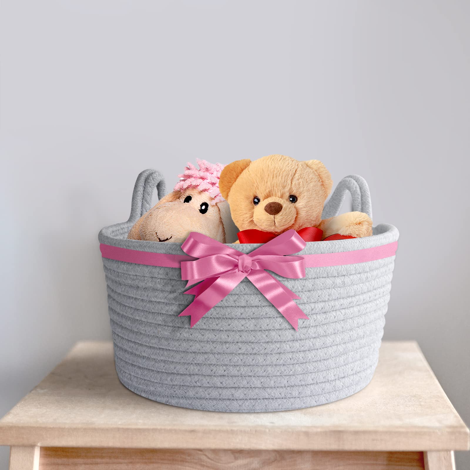 Cafshion Small Toy Basket with Cat Ears, Cute Basket Toy Organizer with Handles Woven Cotton Rope Basket Decorative Basket Nursery Bins & Boxes Gift Basket Empty for Baby Pet Toy Storage