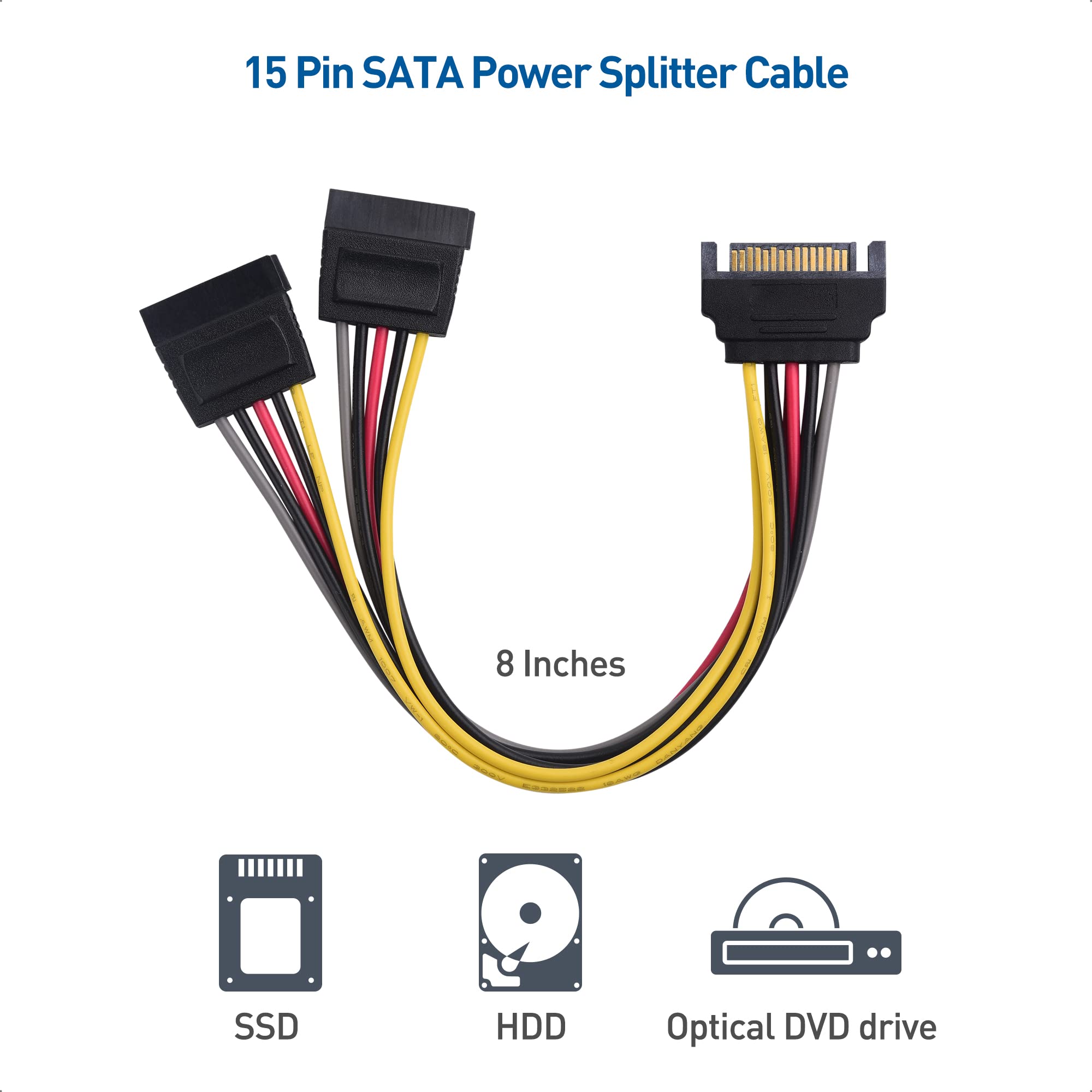 Cable Matters SATA III Data Cable and SATA Power Cable Kit with Straight and 90 Degree SATA III Cables, Power Splitter Adapter, and Molex Adapter in Black