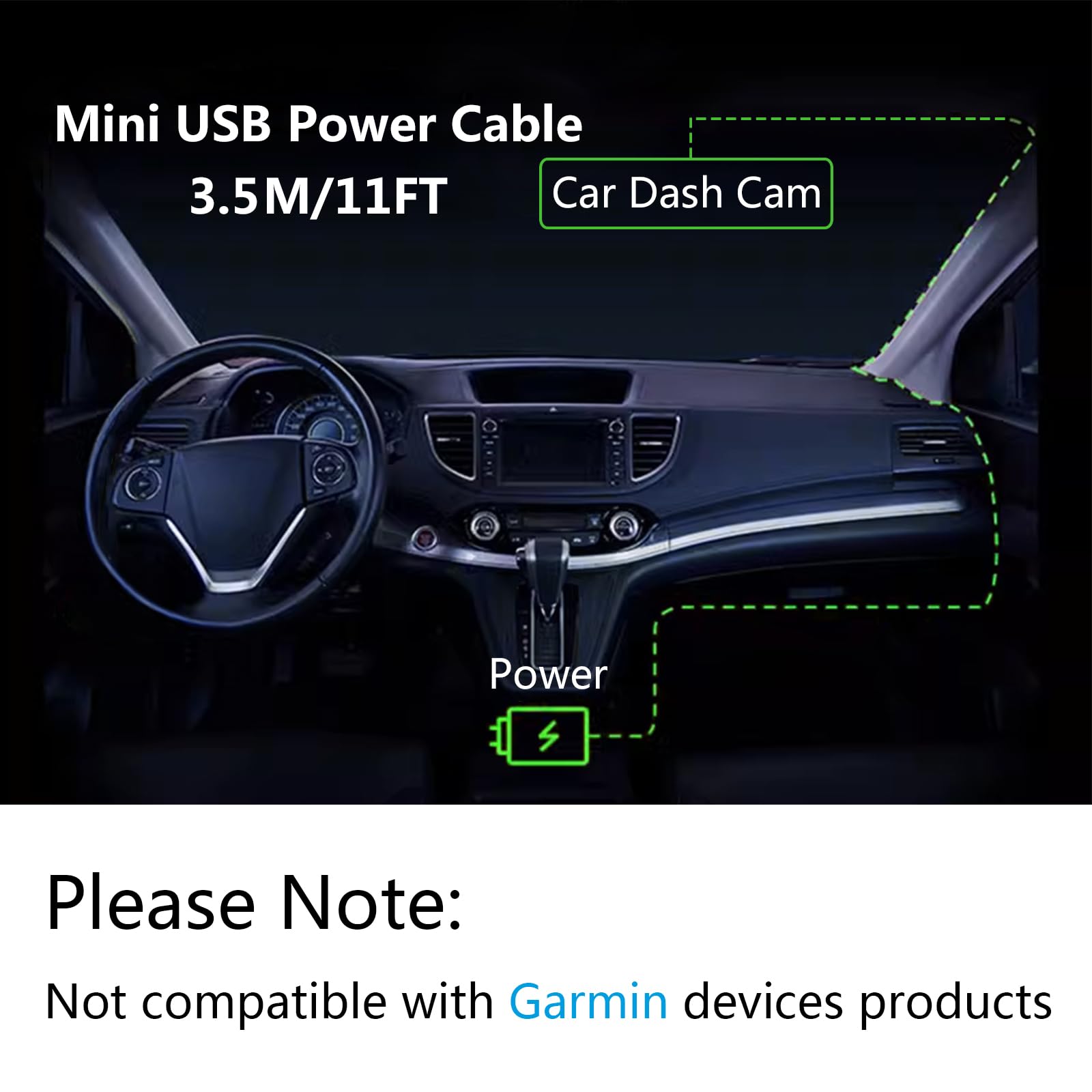 Dash Cam Mini USB Power Cable, Right Angle 90 Degree Mini USB with Dual USB Port Fast Power Supply, for 12V-24V Car and Truck Dash Cam, GPS Navigator, MP3 Player and Other USB Devices