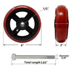 HANDSAMMU 6 inch Heavy Duty Caster Wheel-Industrial Caster Wheels, Polyurethane Tread Cast lron Wheels(Crown)- Set of 4 with up to 4800LB Capacity