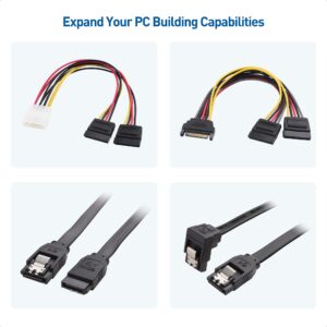 Cable Matters SATA III Data Cable and SATA Power Cable Kit with Straight and 90 Degree SATA III Cables, Power Splitter Adapter, and Molex Adapter in Black