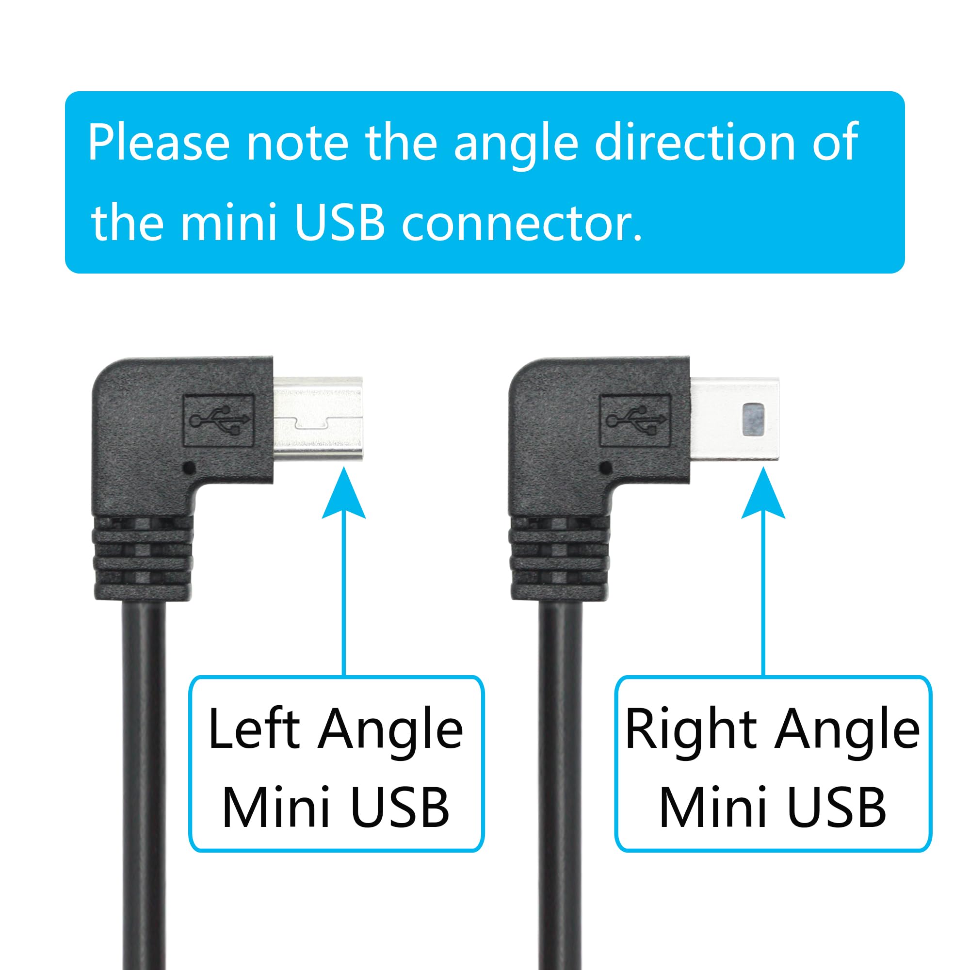 Dash Cam Mini USB Power Cable, Right Angle 90 Degree Mini USB with Dual USB Port Fast Power Supply, for 12V-24V Car and Truck Dash Cam, GPS Navigator, MP3 Player and Other USB Devices