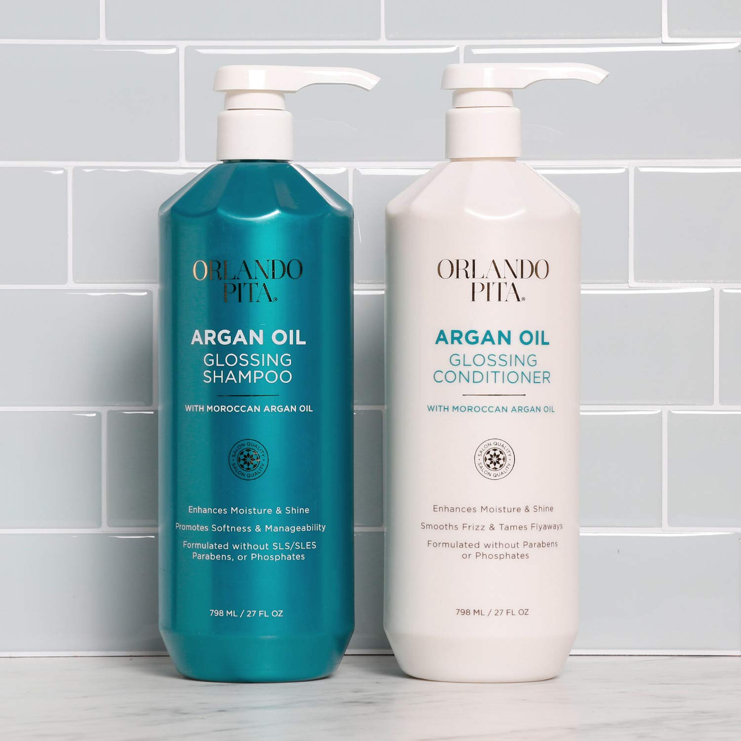 ORLANDO PITA + Moroccan Argan Oil Bundle, Moisturizing, Softening, & Shine-Enhancing for Smoother, More Manageable, & Overall Healthier Hair, Shampoo & Conditioner, 27 Oz Each, Serums, 5.2 Oz Each