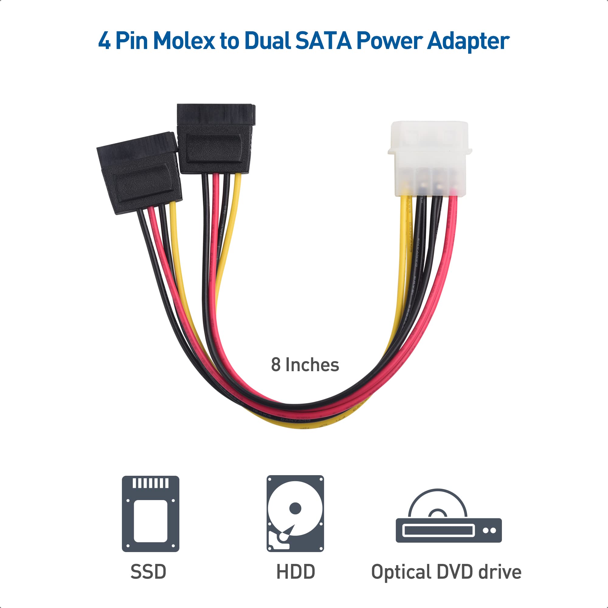 Cable Matters SATA III Data Cable and SATA Power Cable Kit with Straight and 90 Degree SATA III Cables, Power Splitter Adapter, and Molex Adapter in Black